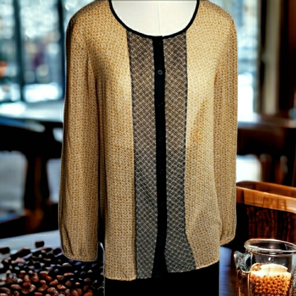 AnnTaylor Button Font Trending Sheer Mix Print Blouse ♡ - Picture 17 of 17